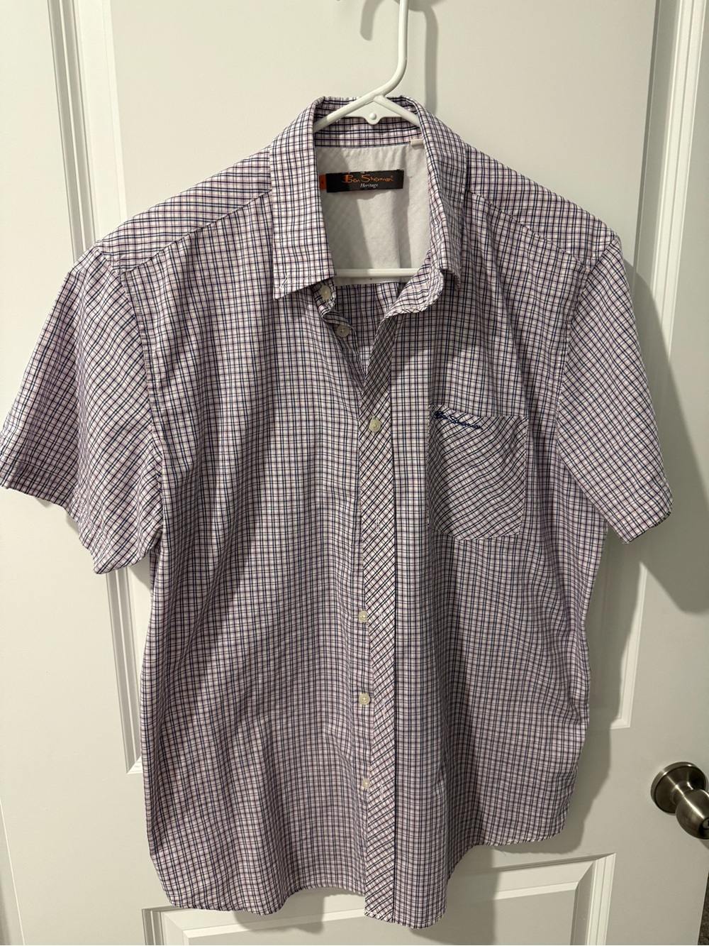 Ben Sherman Short-Sleeve Checked Men's Shirt — Blue/White/Red